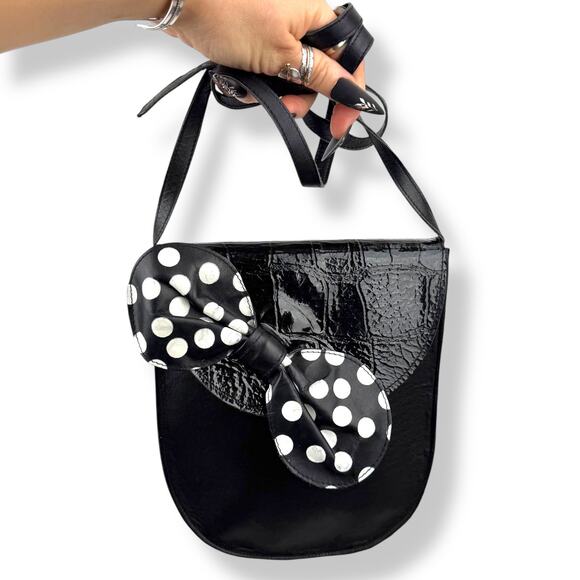 1960's handmade black leather polka dot bow handbag by FREDA ZAPPAN Philadelphia - Picture 5 of 14